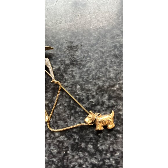 Vintage CAROLEE Signed Woman Walking Scottie Dog Brooch Pin Diamanté Crystals - Picture 6 of 7